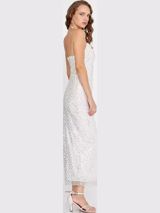 Sommer Midi Abendkleid Trägerlos Ecru