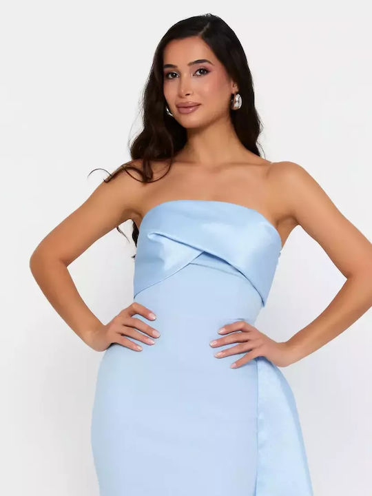 Καλοκαιρινό Maxi Φόρεμα για Γάμο / Βάπτιση Strapless Σιέλ