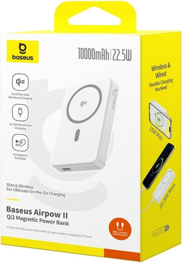 Baseus Airpow2 Qi2 Power Bank 10000mAh 22.5W με Θύρα USB-A και Θύρα USB-C Power Delivery Λευκό