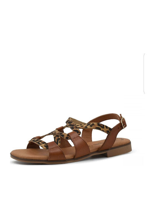 Leather Women's Flat Sandals Anatomic in Tabac Brown Color