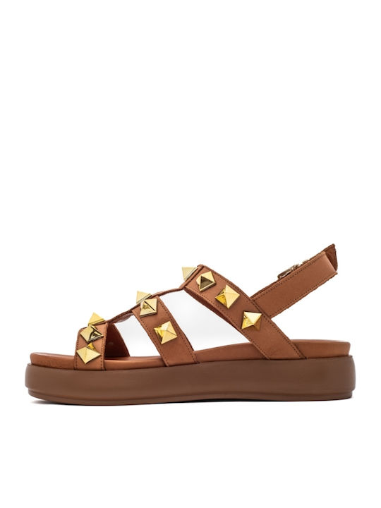 Leather Women's Flat Sandals Anatomic Flatforms in Brown Color