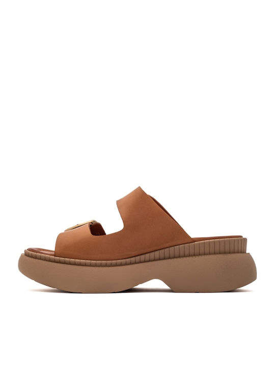 Leather Women's Flat Sandals Anatomic Flatforms in Brown Color