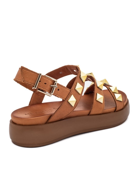 Leather Women's Flat Sandals Anatomic Flatforms in Brown Color
