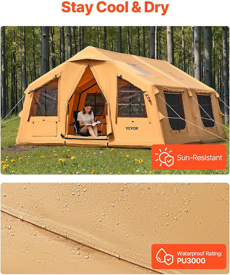 Vevor Aufblasbares Campingzelt Gelbe 3 Jahreszeiten Für 12 Personen 480x360x220cm