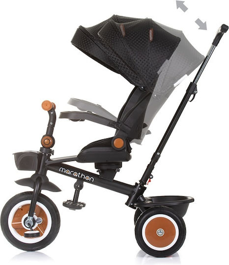 Chipolino Kids Tricycle Bicycle Marathon with Storage Space, Parental Handle & Tent for 1-3 Years Black