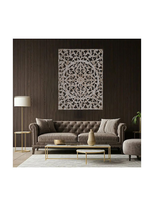 Artekko Mirroki Wooden Carved Wall Decorative Panel White Patina 100x100x4 Cm 730-3243