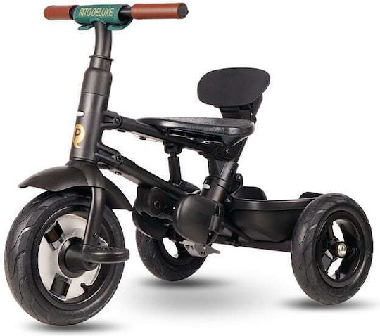 Q Play Kids Tricycle Bicycle Rito Deluxe Foldable & Convertible with Parental Handle, Air Wheels, Tent & Storage Space for 10+ Months Black