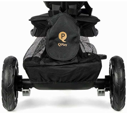 Q Play Kids Tricycle Bicycle Rito Deluxe Foldable & Convertible with Parental Handle, Air Wheels, Tent & Storage Space for 10+ Months Black