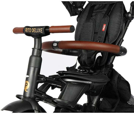 Q Play Kids Tricycle Bicycle Rito Deluxe Foldable & Convertible with Parental Handle, Air Wheels, Tent & Storage Space for 10+ Months Black