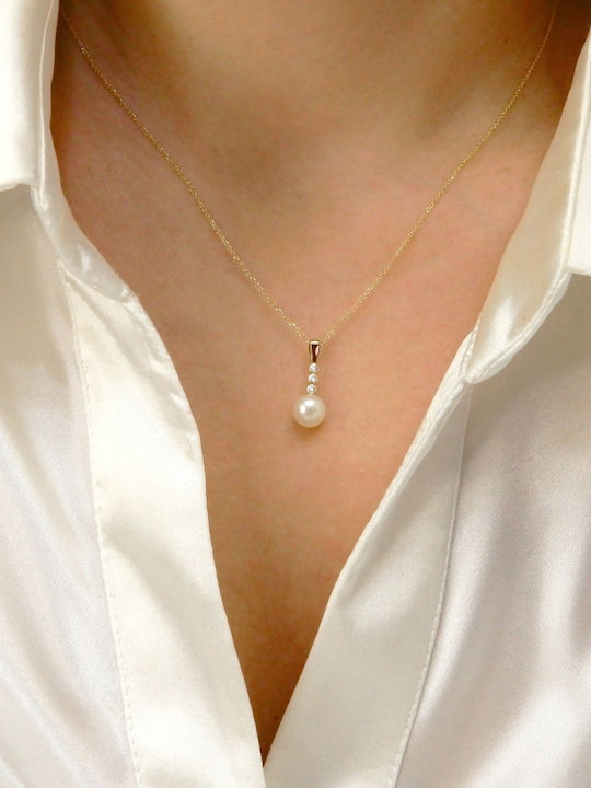 Polytimo Set with Necklace & Earrings from Gold 14K with Stones and Pearls