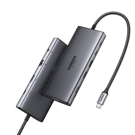 Ugreen CM639 USB-C Docking Station με HDMI 4K PD Ethernet και σύνδεση 2 Οθονών Γκρι