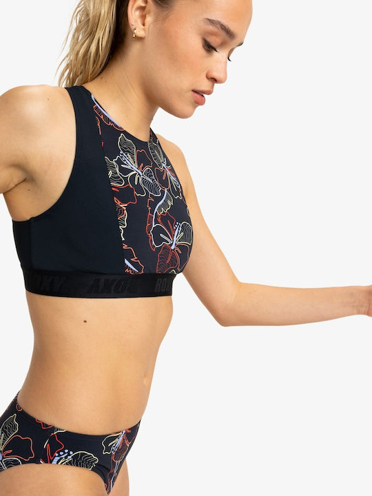 Top de costume de baie pentru femei Roxy Active Colorblock Anthracite