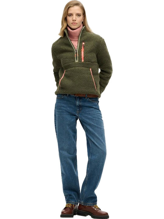Short Women's Cardigan with Zipper Green