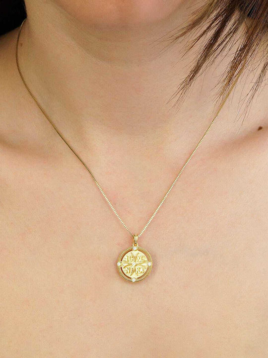 Kiriakos Gofas Kids Charm Pendant Double Sided with Virgin Mary in 9K Gold PR782