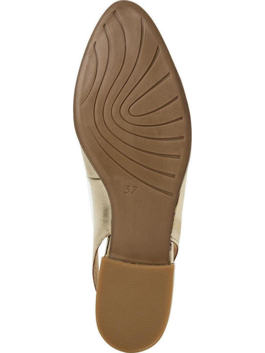 Δερμάτινες Γυναικείες Μπαλαρίνες Slingback με Λουράκι σε Χρυσό Χρώμα