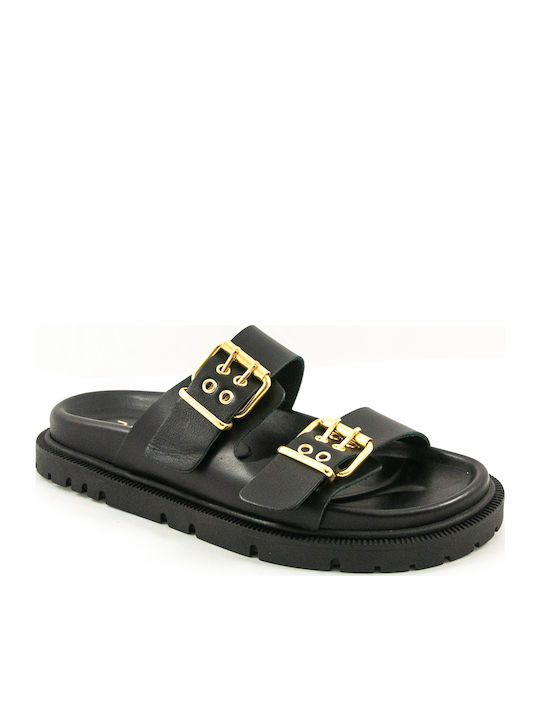 Leather Women's Flat Sandals Anatomic in Black Color