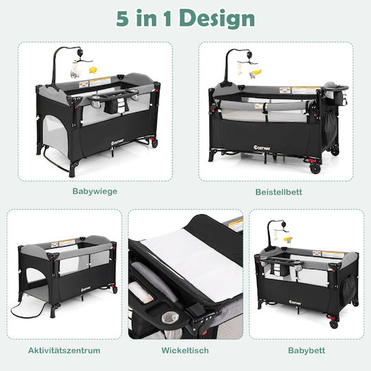 Costway Playpen with Mattress Black 125x65cm