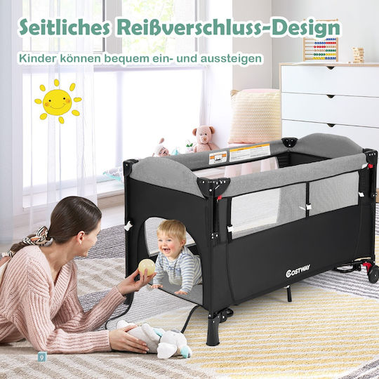 Costway Playpen with Mattress Black 125x65cm