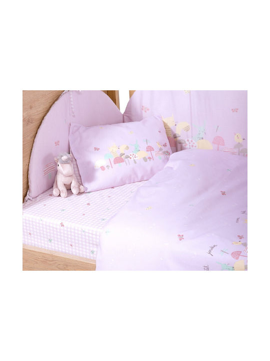 Nef-Nef Homeware Mon Petit Jardin Комплект Бебешки Чаршафи За Количка Памучни Лилав 170x120бр 3бр