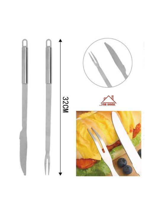 Set von 2 BBQ-Werkzeugen mit Messer und Tranchiergabel