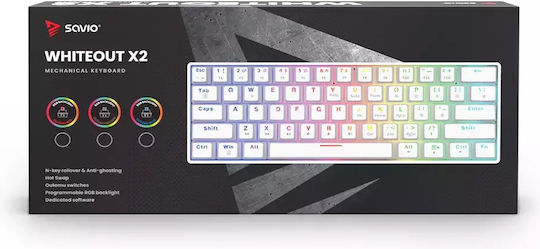 Savio Whiteout X2 Gaming Μηχανικό Πληκτρολόγιο 60% με Outemu Peach Silent διακόπτες και RGB φωτισμό (Αγγλικό US) Λευκό