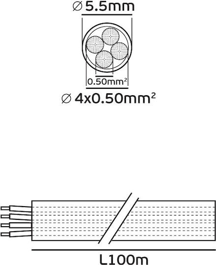 VK Lighting Power Cord with Cable Properties 4x0.5mm² in Gray Color 1m Flexible