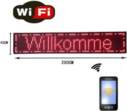Rolling LED Sign One - Sided with WiFi 200x40cm Red