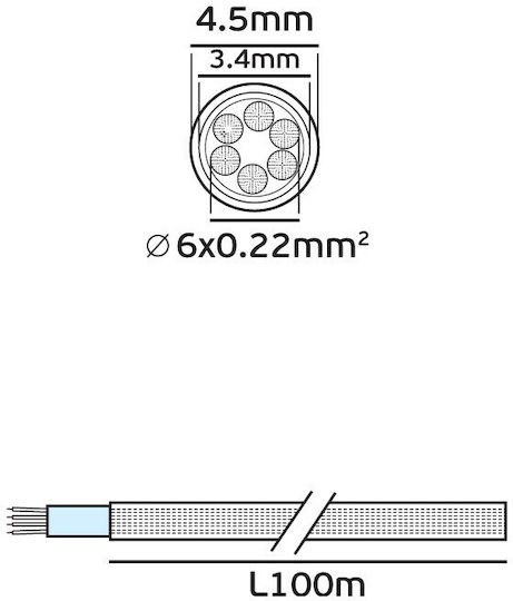 VK Lighting Кабел за аларма с диаметър 6x0.22mm² 1м