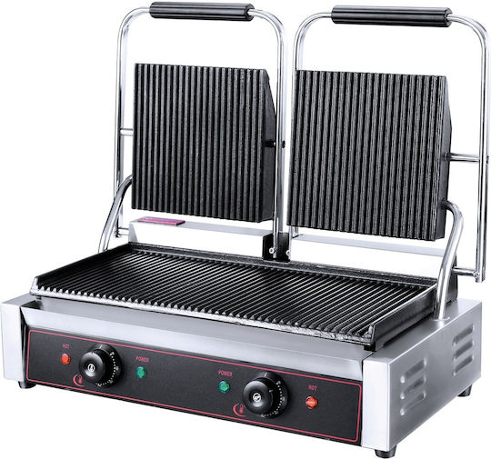 Karamco HEG-813E Commercial Double Sandwich Maker with Ribbed Top and Ribbed Bottom 4400W