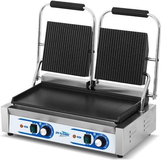 Dynamic Commercial Double Sandwich Maker with Ribbed Top and Flat Bottom 3600W