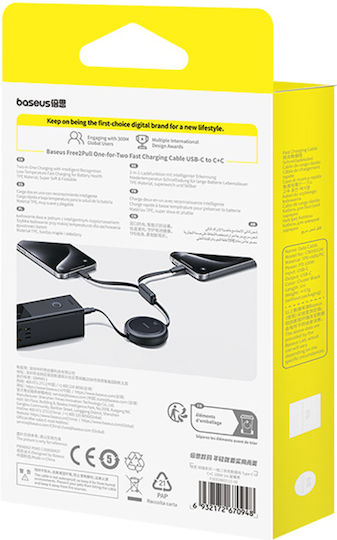 Baseus Bright Mirror Series Usb-c Retractable Cable 2 X Usb-c 100w 1m Black