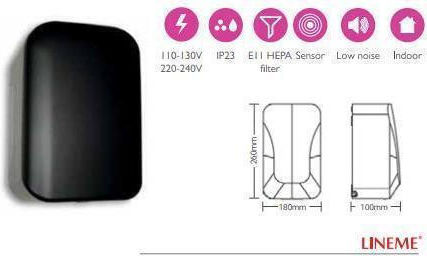Lineme Hand Dryer Plastic 65dB with Sensor in Black Colour 1kW 22-00402-2