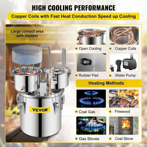 Alcohol Distillation Still Stainless Steel Copper 30 L Capacity