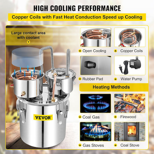Alcohol Distillation Still Stainless Steel Copper 50 L Capacity