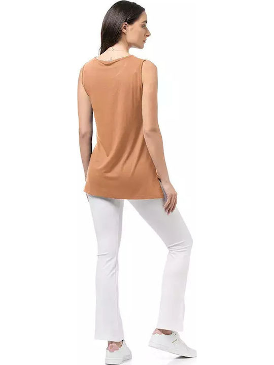 Damen Bluse Ärmellos Braun