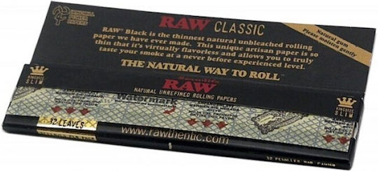 Raw King Size Slim Unraffinierte Schwarze Klassische Natürliche Drehpapiere 50 Blätter
