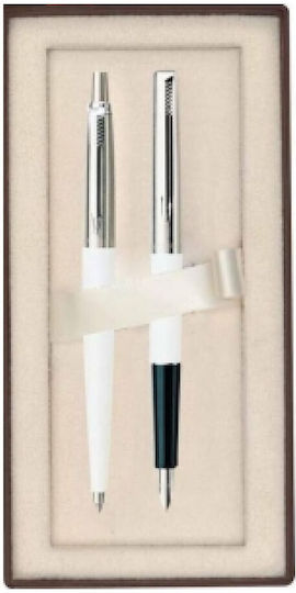 Parker Jotter Pen Set Rollerball with Fountain Pen White CT in a case (in a paper cassette)