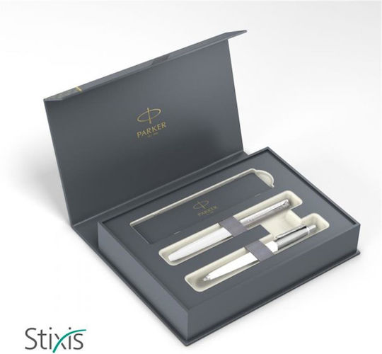 Parker Jotter Pen Set Rollerball with Fountain Pen White CT in a case (in a paper cassette)