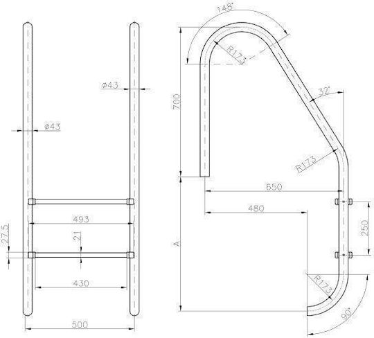 Kripsol Standard Pool Ladder from Stainless Steel 119.6x50cm Silver