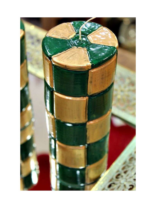 Carve Candle Gold Green Squares 7.5*10