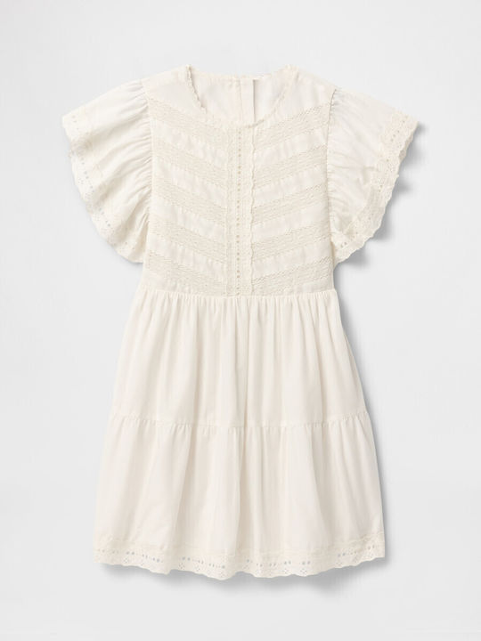 Tiered Детска Рокля Къс ръкав Обикновени Off White