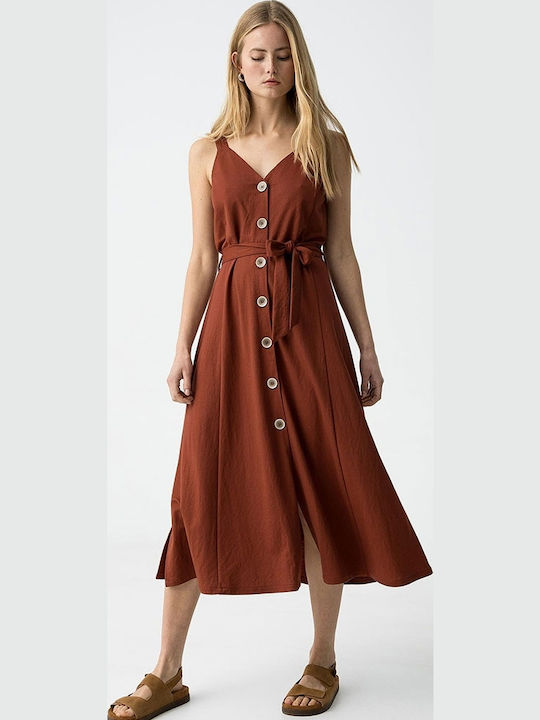 Summer Midi Shirt Dress Brick