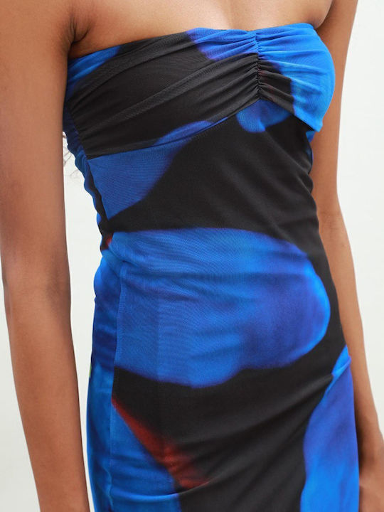 Summer Midi Dress for Wedding - Christening Strapless Blue