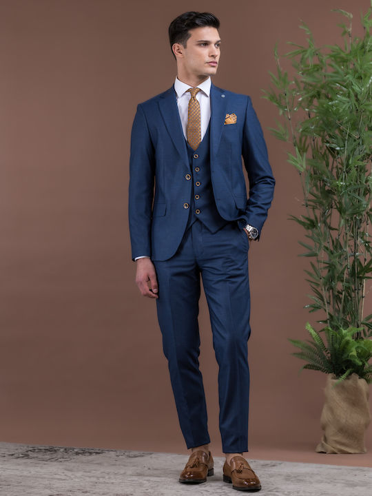 Costum Bărbați Cu vestă cu Croială Strâmtă BLUE