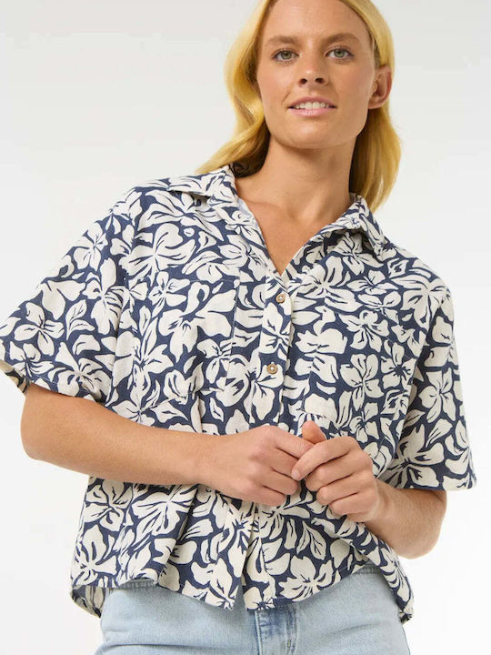 Women's Linen Short Sleeve Shirt Navy