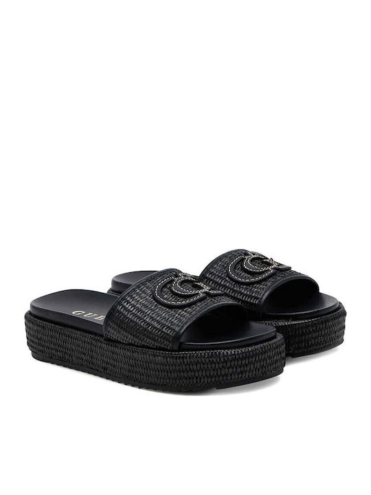 Lonney Leather Women's Flat Sandals Flatforms in Black Color