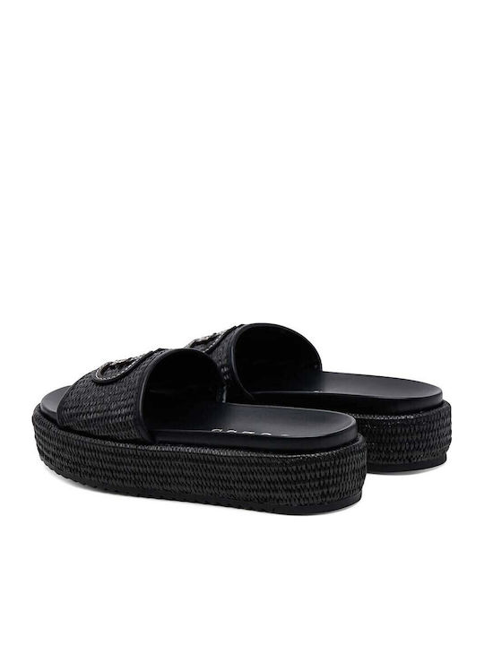 Lonney Leather Women's Flat Sandals Flatforms in Black Color