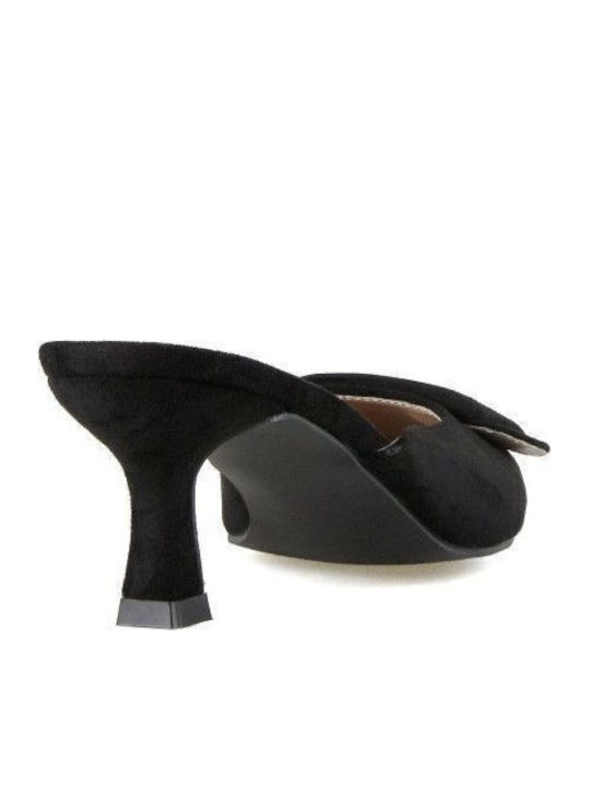 Suede Mules with Chunky Heel in Black Color
