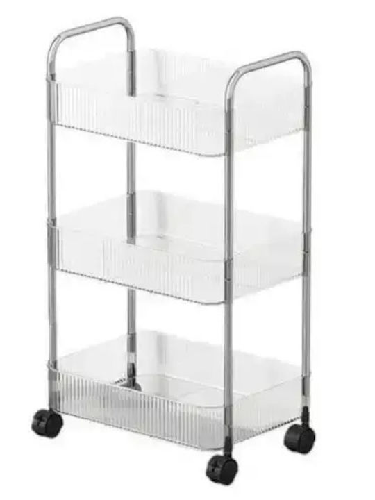 Τρόλεϊ Κουζίνας Μεταλλικό 3 Θέσεων Ασημί 38x28x68cm