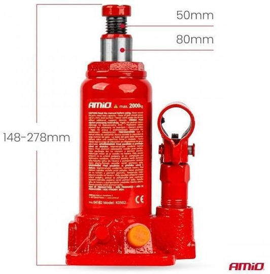 AMiO Hydraulic Bottle Jack with Lifting Capacity up to 27.8cm and Weight Capacity up to 2 Tons